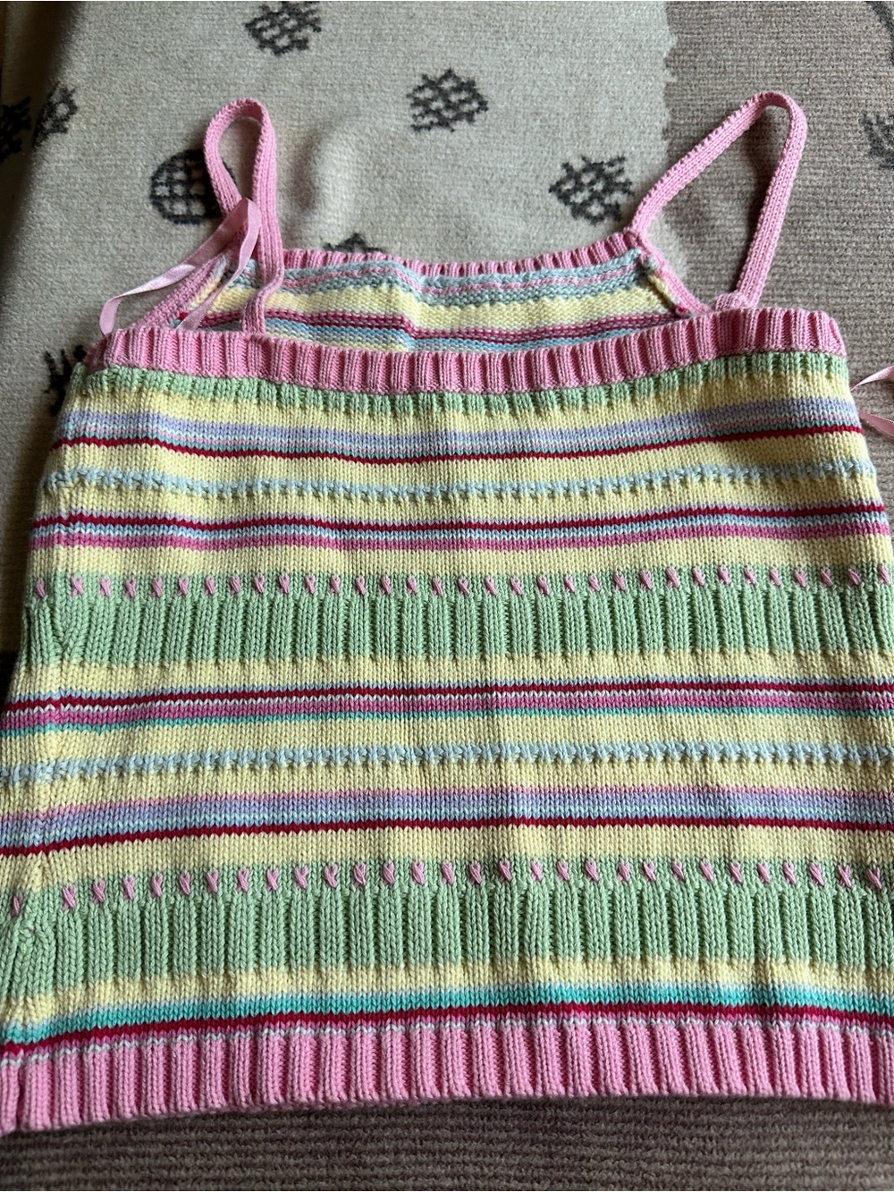 Ralph Lauren Pastel Striped Knit Tank Top - Pink, Yellow & Green - Picture 2 of 4